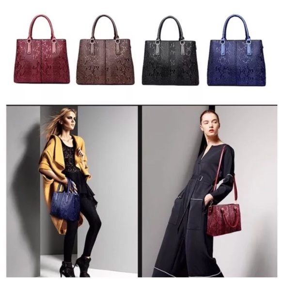 The Leona Blue Crocodile Embossed Handbag - Picture 2 of 7